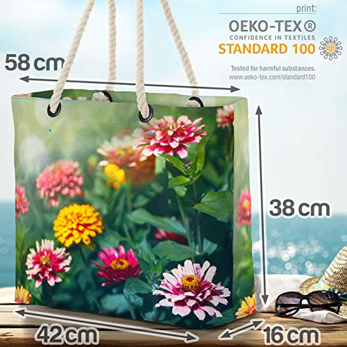 VOID Flores de Zinnias Bolsa de Playa 58x38x16cm 23L Shopper Bolsa de Viaje Compras Beach Bag Bolso