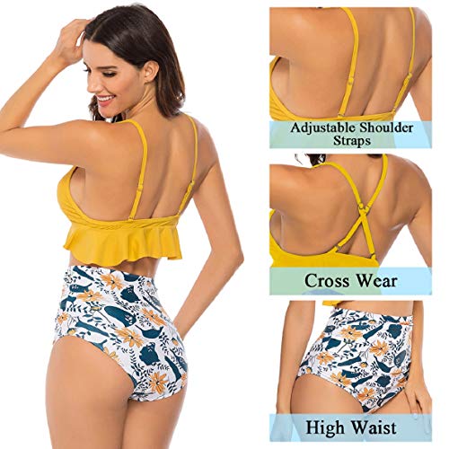 Voqeen Bikini Mujer de Cintura Alta con Volantes Halter de Dos Piezas Traje de baño Bikini Sets Ajustable Conjunto de Bikini Traje de baño con Honda