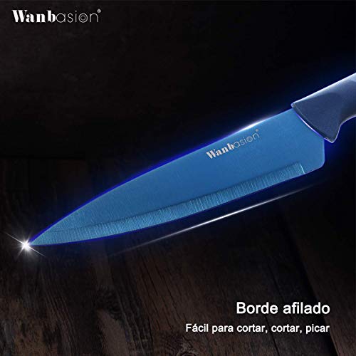 wanbasion Azul Juego de Cuchillos de Cocina Acero Inoxidable, Set de Cuchillos de Cocina Profesional Chef, Juego de Cuchillos de Cocina Los Mejores Cocinero a Prueba de Herrumbre