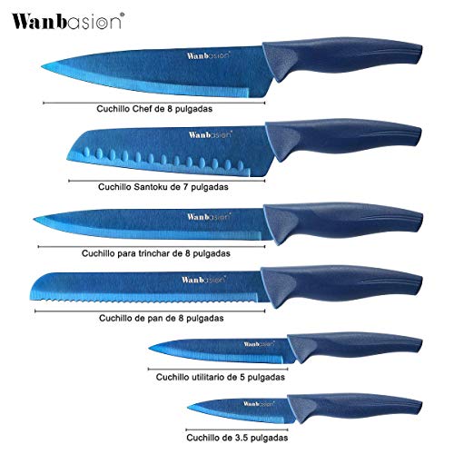 wanbasion Azul Juego de Cuchillos de Cocina Acero Inoxidable, Set de Cuchillos de Cocina Profesional Chef, Juego de Cuchillos de Cocina Los Mejores Cocinero a Prueba de Herrumbre