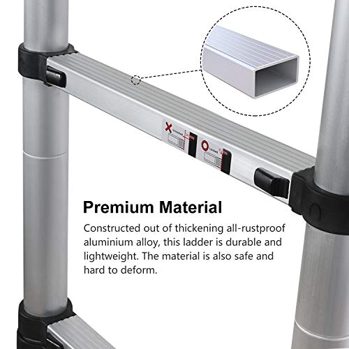 WolfWise 4,7M Escalera telescópica, Extensión telescópica de aluminio Escalera multifunción, extensible, 330 lb / 150 kg Negro