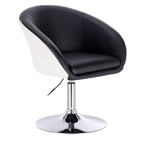 WOLTU 1x Taburete de Bar Altura Ajustable Acero Cromado, Cuero Sintético Taburete bajo Sillas Bar Taburete Peluquería Silla de Escritorio Negro+Blanco BH10szw-1