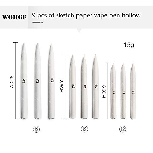 WOMGF 24 PCS Lapices De Dibujo Artístico y Difuminos de Papel Set,Papel Blending Stumps de Tamaño Surtido y Tortillions, Tortillones de Papel con