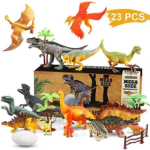 WOSTOO Juego de Dinosaurios, Figura de Dinosaurio 17 Piezas Juguete Dinosaurio & 1 Piezas Huevos de Dinosaurio con 5 Plantas Regalo para Chicos Niños