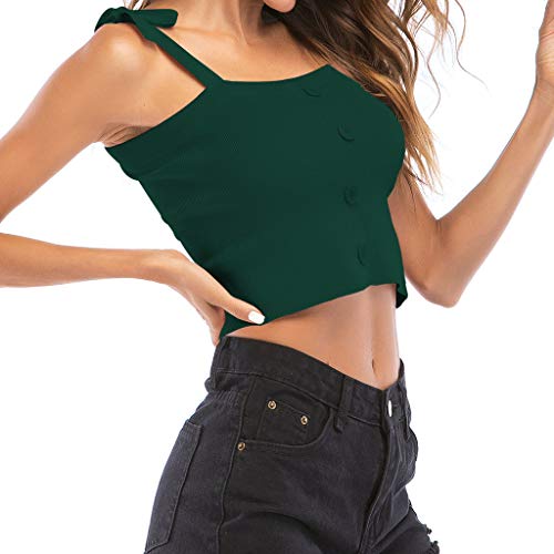 Wtouhe - Camisa corta sin mangas con botones de color sólido sin mangas, camiseta de la moda, color sólido con un ombligo corto en el párpado. - para Mujer