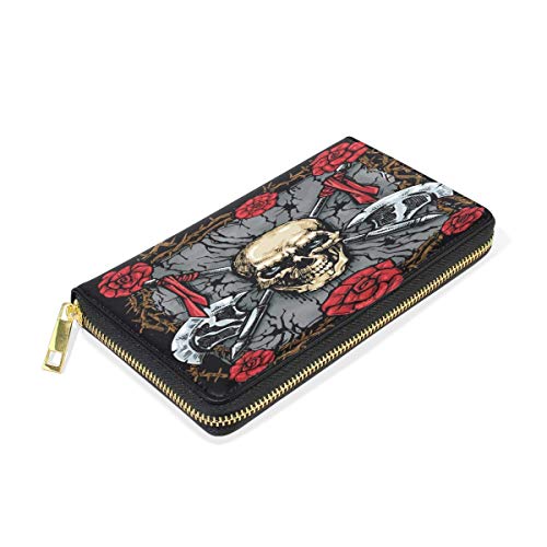 XCNGG Axe and Skull Soporte para Pasaporte de Viaje de Cuero Genuino Cartera de Viaje Funda para Tarjeta Cartera para Mujeres Niñas