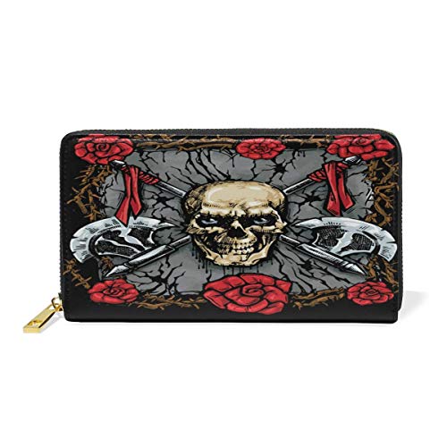 XCNGG Axe and Skull Soporte para Pasaporte de Viaje de Cuero Genuino Cartera de Viaje Funda para Tarjeta Cartera para Mujeres Niñas