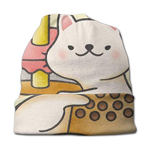 XCNGG Gorro de Punto para Adultos, Gorro con Gorro de Calavera, Gorro de Punto, Lindo Gato Abrazo Burbuja Leche té Negro