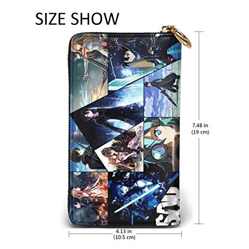 XCNGG Sword Art Online Cartera con bloqueo Carteras de cuero genuino Cartera con doble cremallera Organizador Bolso de mano Titular de la tarjeta de crédito Monedero de gran capacidad Bolso para teléf