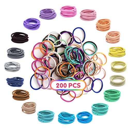 XCOZU Corbatas de pelo, 200 piezas Lazos para el Cabello del Bebé Elásticos, Multicolores andas para el cabello de cola de caballo finos para niñas pequeñas (2.5cm x 0.2cm)