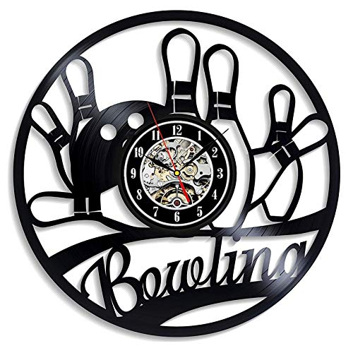 xcvbxcvb Disco de Vinilo Reloj de Pared diseño Moderno decoración 3D Colgando Bolos Deportes Disco de Vinilo Reloj Cuenco Club Mesa Colgante de Pared decoración del hogar