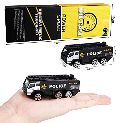 XDDIAS Coche de Policía de Juguete, 6 Pcs Aleación Modelo Camiones de Juguete, Diecast Vehículos de Policía Ambulancia Coche Patrulla Navidad Cumpleaños Regalo para Niños 3 Años