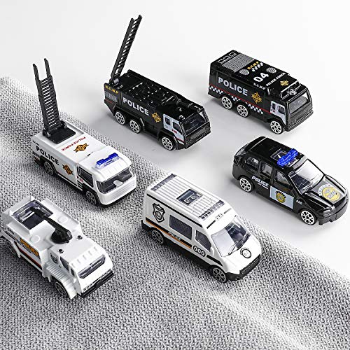 XDDIAS Coche de Policía de Juguete, 6 Pcs Aleación Modelo Camiones de Juguete, Diecast Vehículos de Policía Ambulancia Coche Patrulla Navidad Cumpleaños Regalo para Niños 3 Años