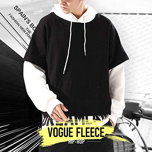 XIAOYAO Hombre Sudadera con Capucha Deportiva Manga Larga Hoodie Camisa de Entrenamiento Casual (Negro + Blanco, XXXL （Altura: 180-185 cm Peso: 75-85 kg）)