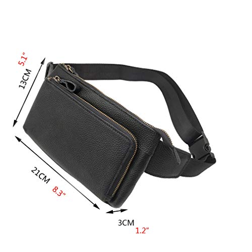 Xieben Vintage Leather Fanny Bolsa De Cintura para Hombres Mujeres Viajes Senderismo Corriendo Cadera Delgada Bum Cinturón Paquete Monedero Cartera Teléfono Celular Bolsa De Hombro Negro