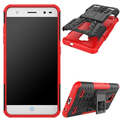 XINFENGDI Funda ZTE V6 Plus/V7 Lite/Blade A2, Carcasa Dura Protección 360° Cubiertas Móviles Anticaídas Resistente Arañazos TPU Caso Protector para ZTE V6 Plus/V7 Lite con Soporte de Pie - Rojo