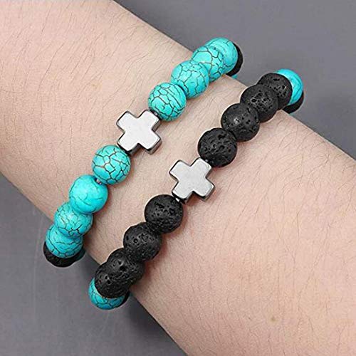 YangQianWen 1pcs Pulseras de Roche De Lavado Cuentas Mujeres Pulseras Cruz Pulseras par Elásticos,B,18.5cm*19cm