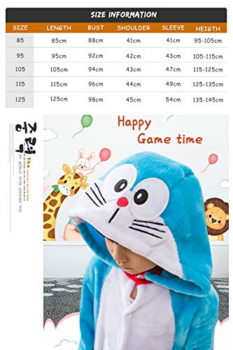 YAOMEI Niños Onesies Kigurumi Pijamas, Niña Traje Disfraz Capucha, Ropa de Dormir Halloween Cosplay Navidad Animales de Vestuario (120, Doraemon)