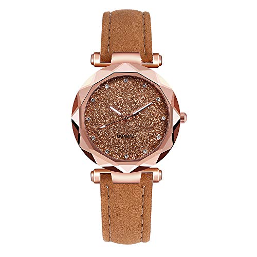 Yivise Mujeres Moda Coreano Rhinestone Reloj Cuero Banda Reloj de Cuarzo analógico Maravilloso Regalo(C)