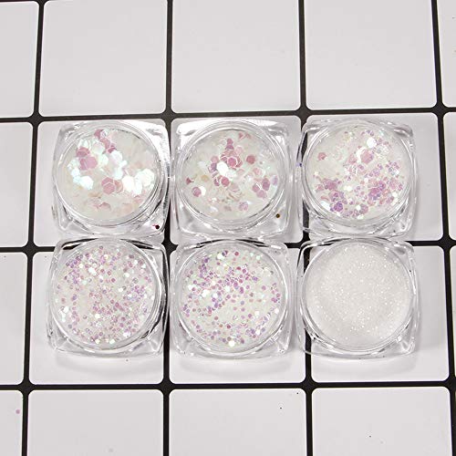 YOFASEN 6 piezas de Purpurina de Cara de Brillo Grueso - Decoración de Arte de Uñas Glitter Crafts Lentejuela Conjunto Mixto Mejilla Maquillaje de Labios DIY Decoración, Blanco