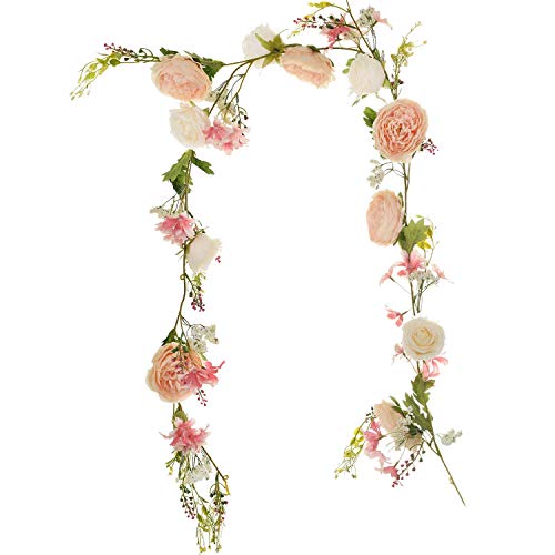 YQing Guirnalda de Flores de peonía Artificial,183cm Floral Guirnalda con Flores de peonía Mixtas y Hojas Verdes para la Boda Mesa de Comedor Decoración de Fiesta en casa