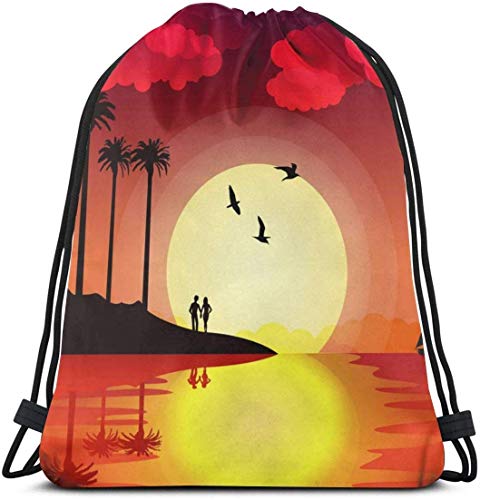 Yuanmeiju Tropical Sunset with Palm Trees and Birds Waterproof Bolsa con cordón, Bolsa de Gimnasio Mochila Deportiva for Men Women Girls 36 x 43cm/14.2 x 16.9 Inch