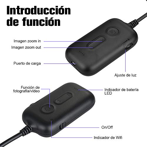 Zacro 5m Endoscopio Inalámbrico Inspección 8 LED,3 Zooms 2M Pixel Endoscopio Camara Impermeable IP67 para iOS, Android,Smartphones,Tableta