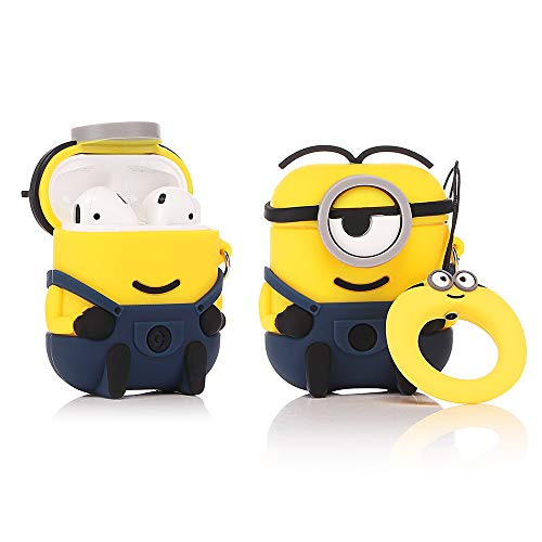 ZAHIUS Funda de Silicona Airpods Funda Divertida Compatible con Apple Airpods 1 y 2 [ Patrón de Dibujos Animados 3D de EE. UU.] [Mejor Regalo para Niña] (Minions One Eye)