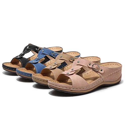 Zapatillas de verano para no resbalón de las mujeres correa cruzada gruesa cuña de la plataforma simple ligero y versátil suaves zapatos de la comodidad de moda moda de fondo Senderismo,Negro,37