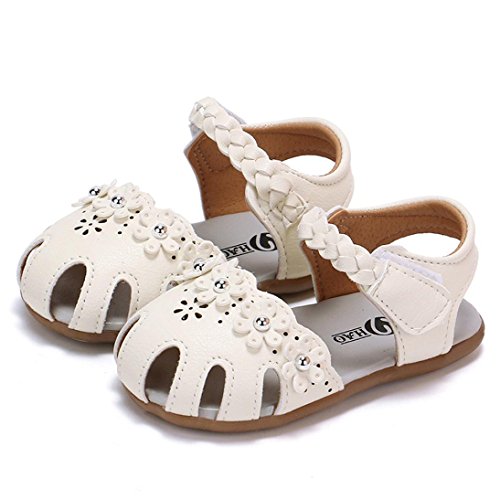 Zapatos de Verano para Bebé Yesmile Sandalias de PU para Niñas Pequeñas Romanas Zapatillas Huecas con Bucle de Gancho Chancletas Flores de Verano (18, Blanco)