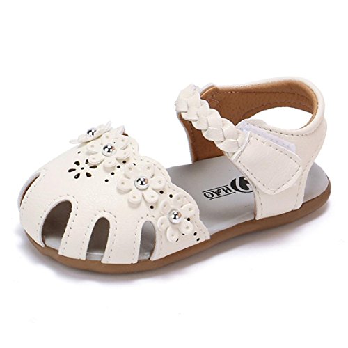 Zapatos de Verano para Bebé Yesmile Sandalias de PU para Niñas Pequeñas Romanas Zapatillas Huecas con Bucle de Gancho Chancletas Flores de Verano (18, Blanco)