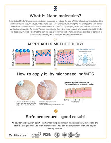 Zena HyalNano Filling + Dermaroller GRATIS - Relleno de ácido hialurónico - Set antiarrugas y antienvejecimiento para microagujas - Cosmética coreana