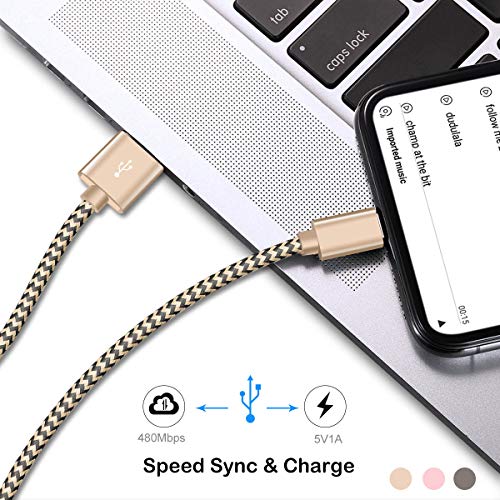 Zeuste Cable iPhone Cargador [3Pack 1.5M] USB Adaptador Compatible con iPhone XS/XR/X/8 Plus/8/7/6S/6+/6, Pad y más (Gris Dorado Rosa)