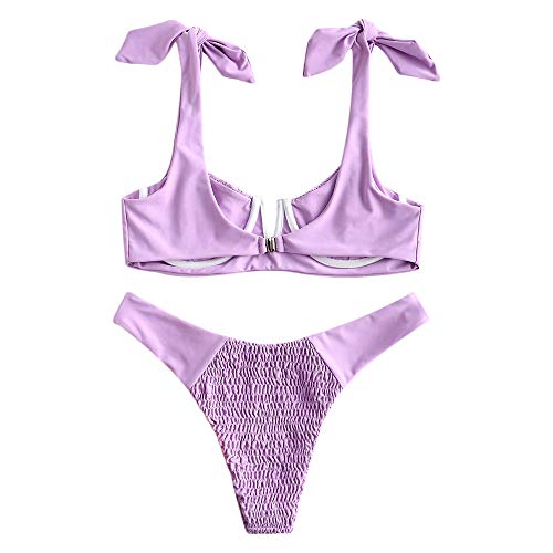 ZEZCLO - Bikini de dos piezas con corte en V para mujer Morado malva M