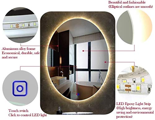 ZHANGYY Espejo de Pared Ovalado para baño con botón táctil, Regulable, con luz LED, Espejo de Maquillaje, desempañado Inteligente para Azulejos de Pared, Ducha, niños (Color: 60cmx80cm (24