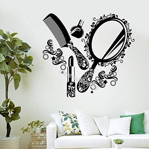 zhuziji Mariposa de Plata Pegatinas de Pared Uña de Juegos Lápiz Labial Polaco Peine Espejo Hermosa Flor Textura Belleza Cosméticos Uñas Maquillaje Vinilo PVC Sticke56x50cm