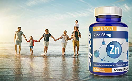 Zinc 25mg, 360 comprimidos. Pelo, piel y uñas. Promueve el buen funcionamiento del sistema inmune, la salud ósea y la función cognitiva