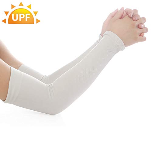 ZLZL Unisex ProteccióN UV Mangas Cubierta del Brazo Fundas Protector Solar Manguito Mangas De Seda del Hielo Ajuste para Correr Golf Ciclismo Tatuaje Cobertura Calentador De Brazos,Beige