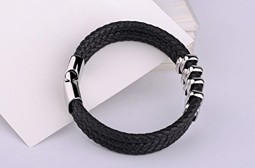 ZMLSXU Pulsera de Múltiples Capas de Moda Pulsera de Mano de Cuero de Cadena Atmósfera Simple Pulseras de Acero y Pulsera de Acero de Titanio para su Amigo Negro (Tamaño : Metro)