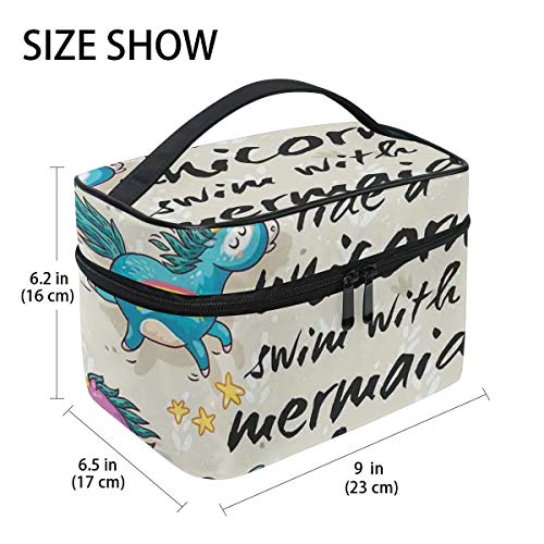 ZORMIEY Bolsa de cosméticos grande,bolsa de lavado,bolsa de almacenamiento para mujeres,Unicornios míticos de dibujos animados con estrellas y cita arco iris Criatura legendaria Tema para niños