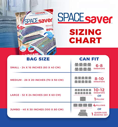 12 bolsas de almacenamiento al vacío SpaceSaver Premium (garantía de reemplazo de por vida) Combinación de bolsas (3 x Pequeñas, Medias, Grandes y Jumbo) almacenamiento 80% más de las otras marcas!