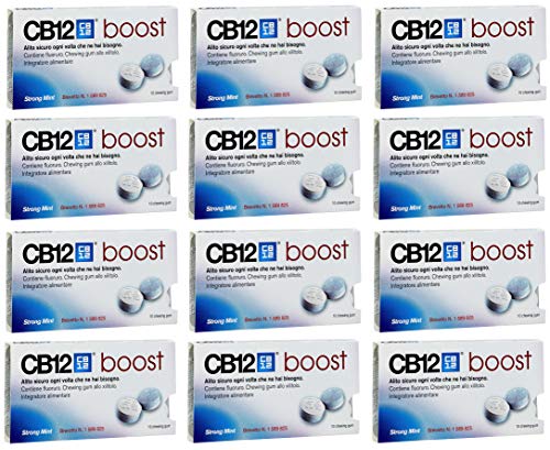 12 x CB12 Boost Azúcar Gratis Chicle Fuerte Menta 10 Piezas 20g