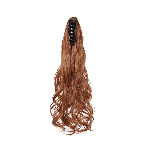 18"(45cm) SEGO Coleta Postiza Rizada con Pinza Pelo Sintético Se Ve Natural [Castaño Caoba Claro] Extensiones de Cabello Clip Cola Larga Ponytail (140g)