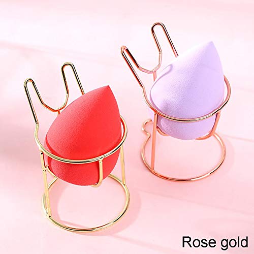 1PC esponja de la belleza Blender titular Linda forma de oro rosa maquillaje sostenedor de la esponja esponja Tendedero soplo de polvo de maquillaje soporte de exhibición para uso (conejo del oído)