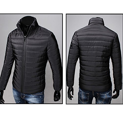 2019 - Chaqueta de plumón para Hombre, de algodón, Ligera, Piel cálida, con Cremallera, con Capucha, Color Liso, Elegante, Slim Fit Hoodie C-Noir M