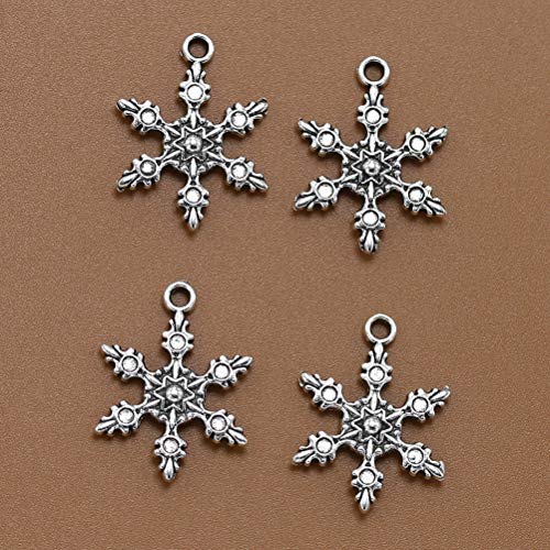 20pcs aleación de doble cara copos de nieve colgantes encantos DIY joyería haciendo accesorio para collar pulsera (plata antigua)