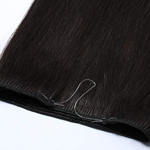 22"(55cm) Extensiones de Hilo Invisible Pelo Natural Sin Clip -#1B Negro Natural- 100% Remy Cabello Humano Liso Una Pieza (75g)