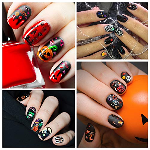 2400 Pegatinas de Arte de Uñas de Halloween Calcomanías de Uñas de Halloween Tatuaje de Uñas Autoadhesivo Pegatinas de Calabaza Fantasma Calavera Bruja para Mujer Niña Uñas Halloween, 8 Hojas