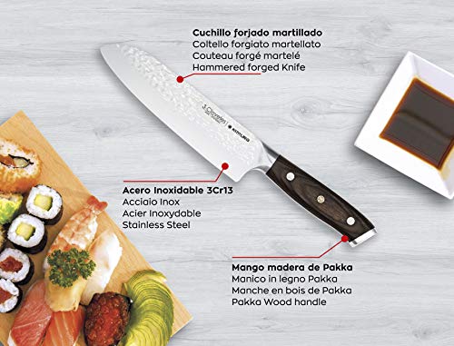 3 Claveles Kimura Cuchillo Santoku cocina multiusos cuchillos cocina utensilios originales para la cocina asiática cortar carne, pescado y verdura de 17,5 cm, 7" de hoja