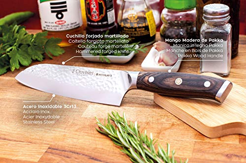 3 Claveles Kimura Cuchillo Santoku cocina multiusos cuchillos cocina utensilios originales para la cocina asiática cortar carne, pescado y verdura de 17,5 cm, 7" de hoja